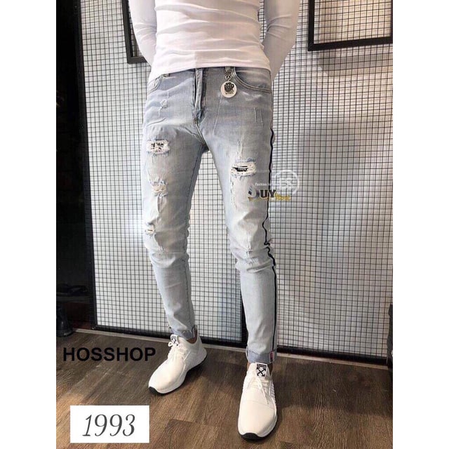 QUẦN JEANS NAM SỌC ĐEN KÈM PHỤ KIỆN THỜI TRANG