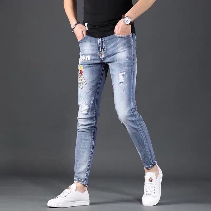QUẦN JEANS NAM IN HÌNH HỌA TIẾT THÊU 