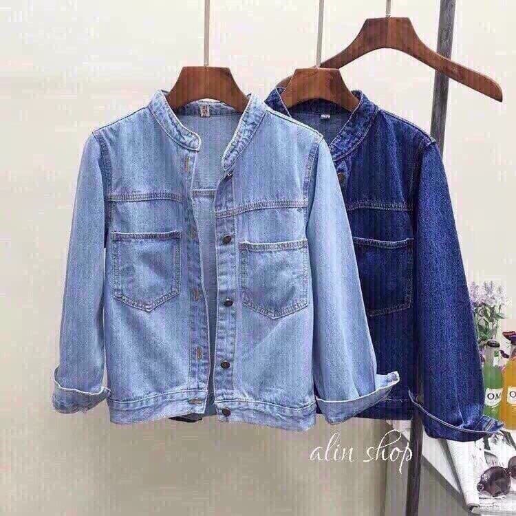 Áo khoác jeans nữ cổ trụ xinh xắn