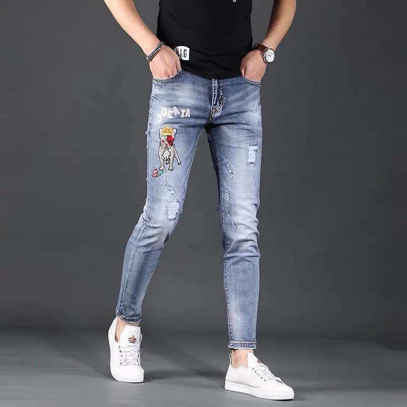 QUẦN JEANS NAM THÊU HOẠT TIẾT PUGDOG ĐÁNG YÊU