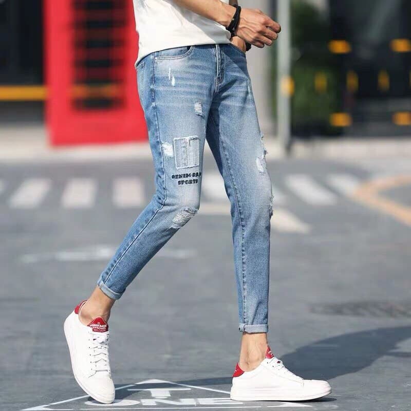 QUẦN JEANS NAM SĂN LAI THIẾT KẾ VẢI DÁN