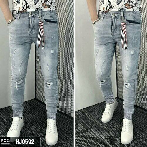Quần jeans nam ống bo, rách lạ mắt