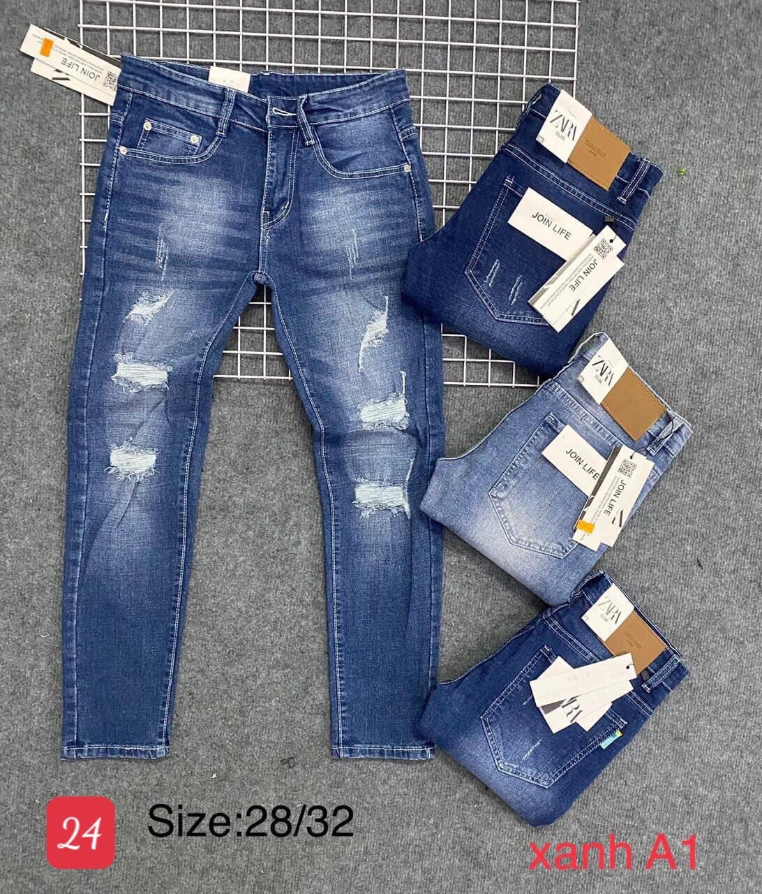 QUẦN JEANS NAM RÁCH ĐÙI THEO Ô 