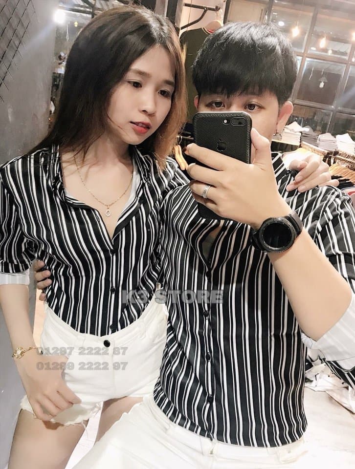Áo cặp đôi tình nhân sơ mi nam nữ kẻ sọc
