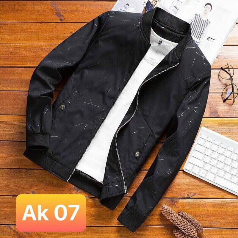 ÁO KHOÁC KAKI NAM CỔ TRỤ BOMBER KẺ SỌC PHONG CÁCH HÀN QUỐC