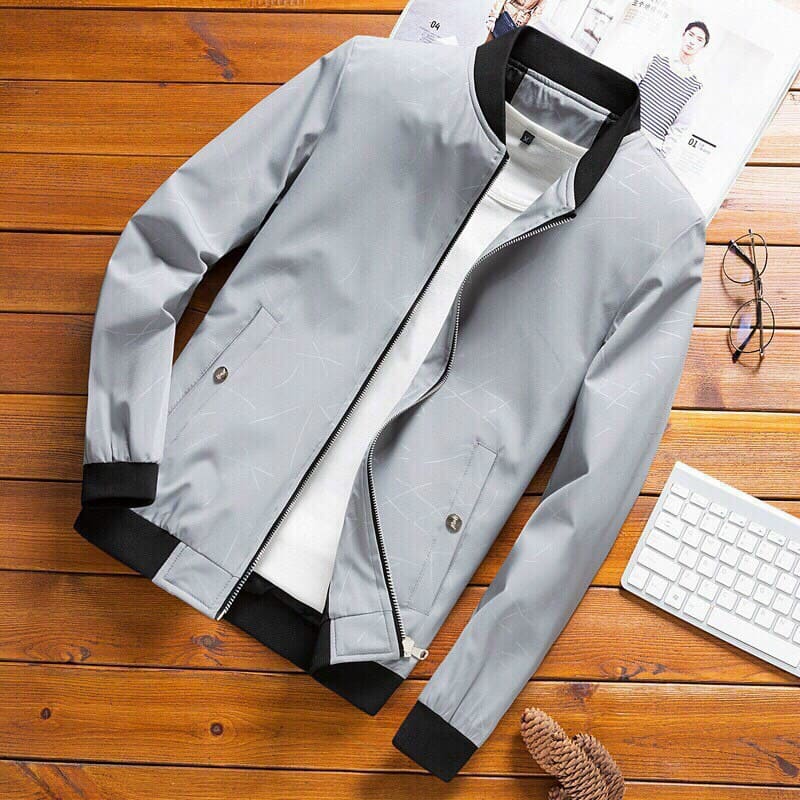 ÁO KHOÁC KAKI NAM CỔ TRỤ BOMBER KẺ SỌC PHONG CÁCH HÀN QUỐC