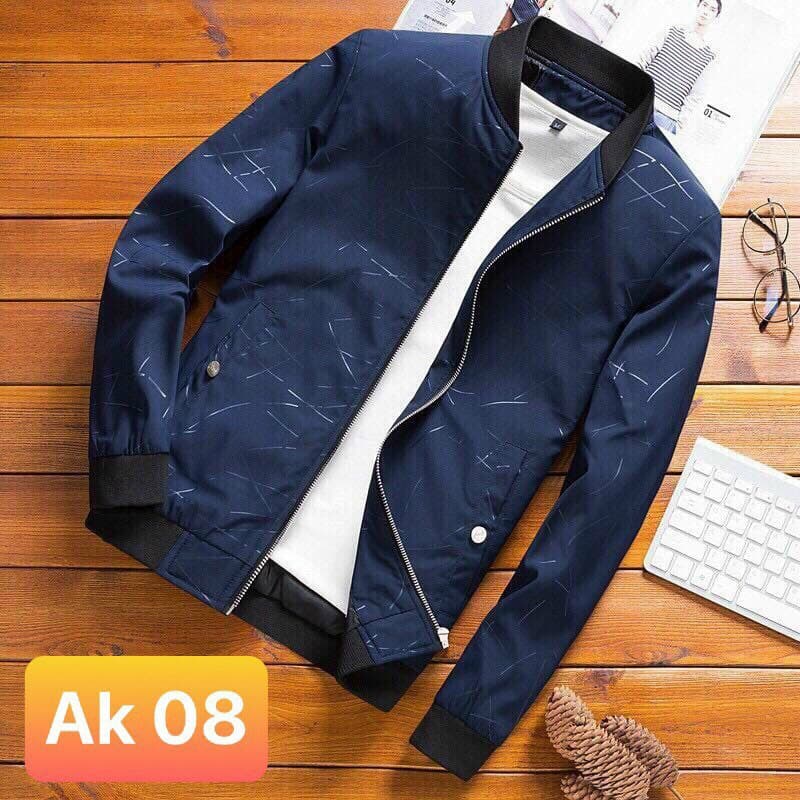 ÁO KHOÁC KAKI NAM CỔ TRỤ BOMBER KẺ SỌC PHONG CÁCH HÀN QUỐC