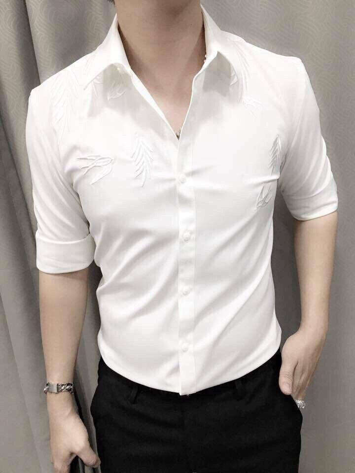 Áo sơ mi nam trắng thêu cánh én