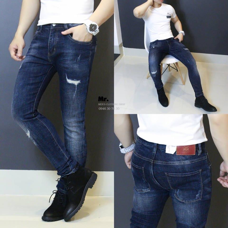QUẦN JEANS NAM ĐẬM MÀU RÁCH NHẸ ẤN TƯỢNG
